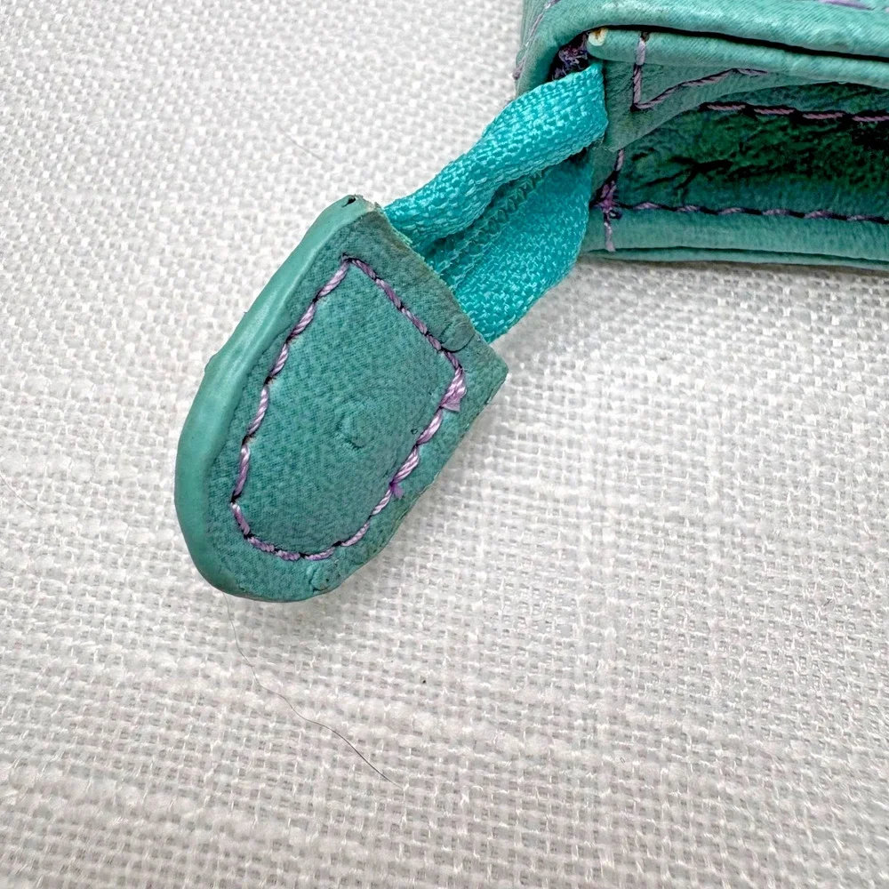 Reed and Barton Faux Ostrich Travel Jewelry Case, Turquoise Blue and Purple Soft